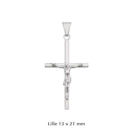 Stolpe kors vedhæng med jesus i rhodineret sølv Small (13 x 21 mm) – BNH
